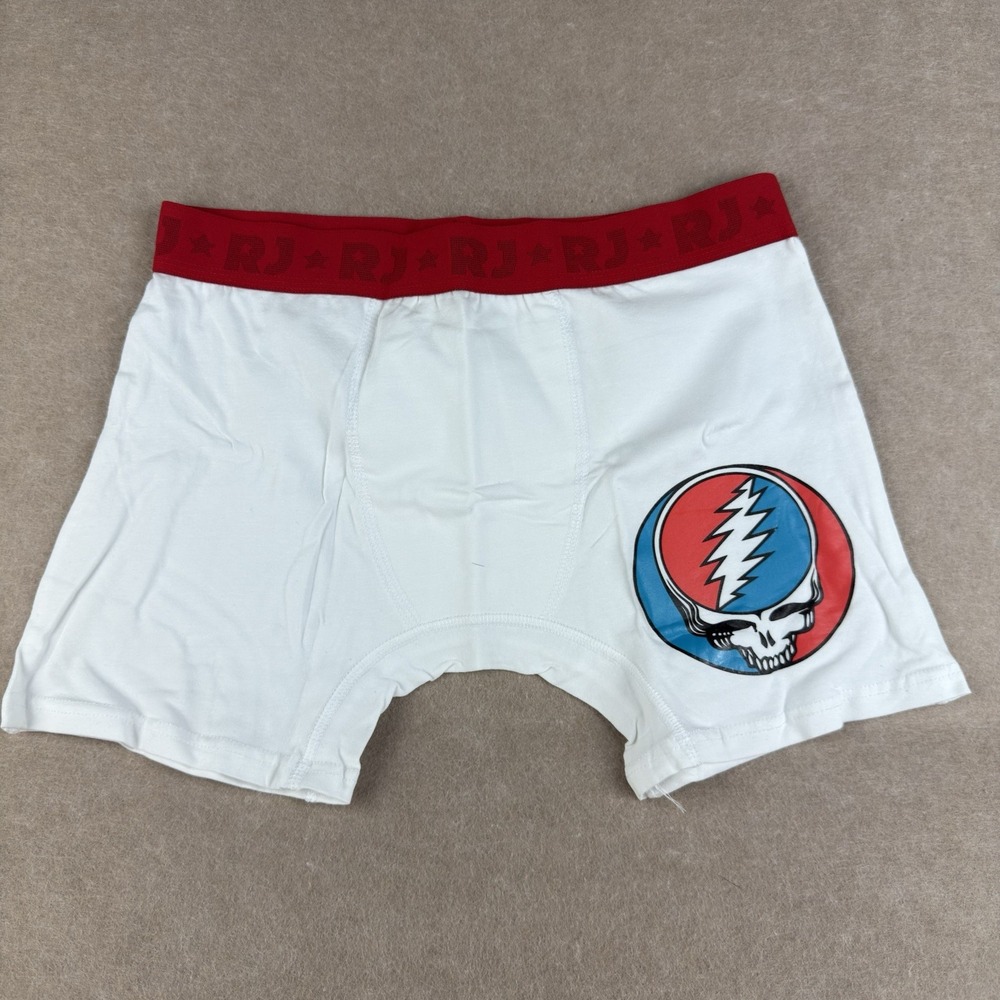 Grateful Dead Boxer Brief White Red Men's L Ripple Junction Steal Your Face